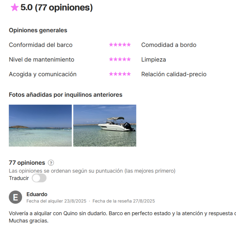 Opiniones Click&Boat Enlace a las opiniones de clientes